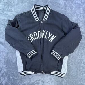 Brooklyn Nets Jacket Mens Large Black Gray NBA Basketball Brooklyn New York Logo